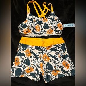 Yonique Women's Floral Swim Set - Yellow and green